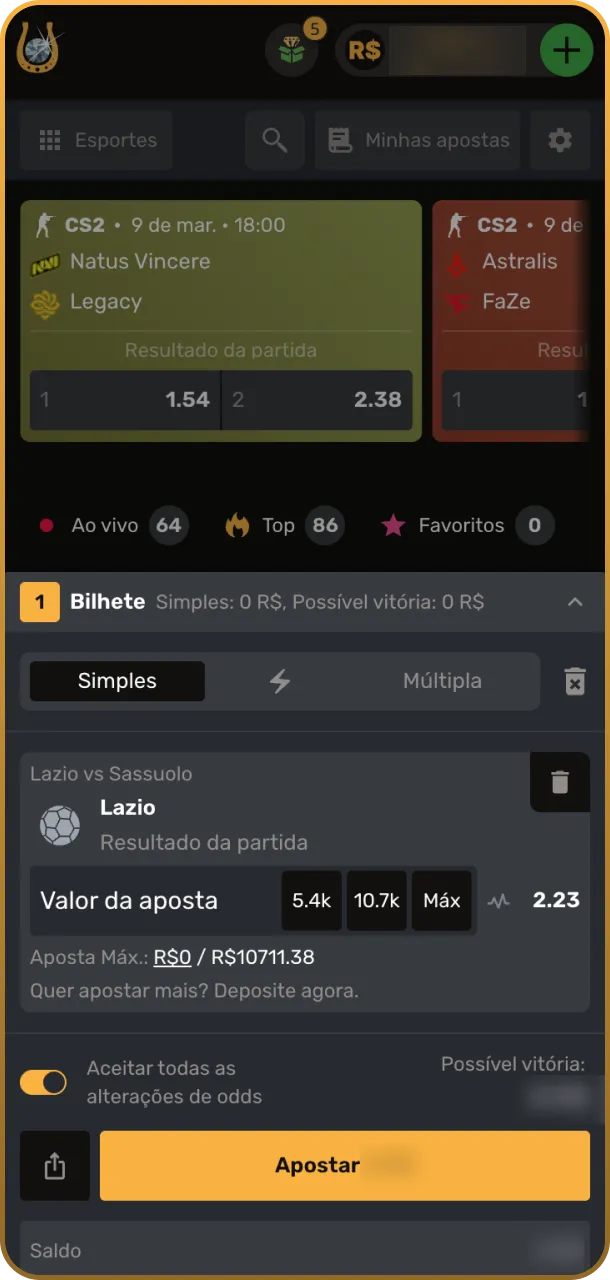 Adicione seleções ao bilhete usando seu bônus no App Play Fortuna.