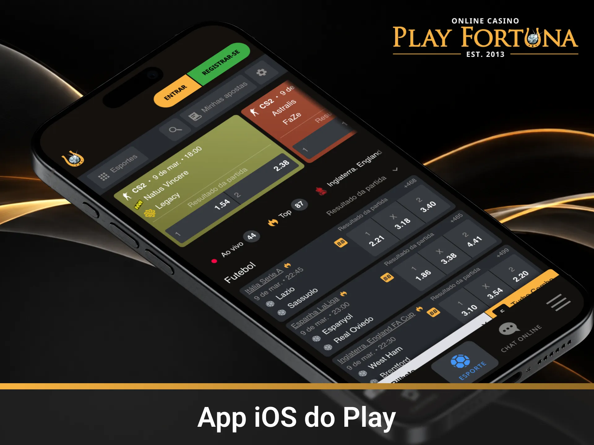 Experimente a navegação fluida do App Play Fortuna para usuários iOS.