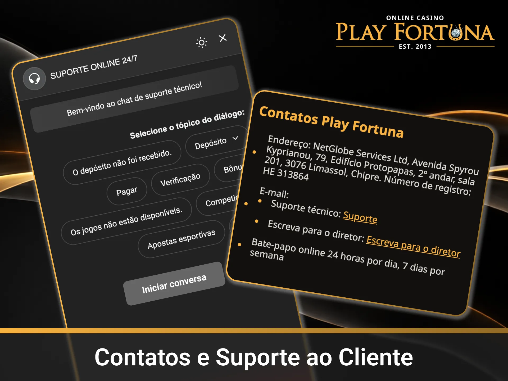 Entre em contato com os Contatos e Suporte ao Cliente Play Fortuna.